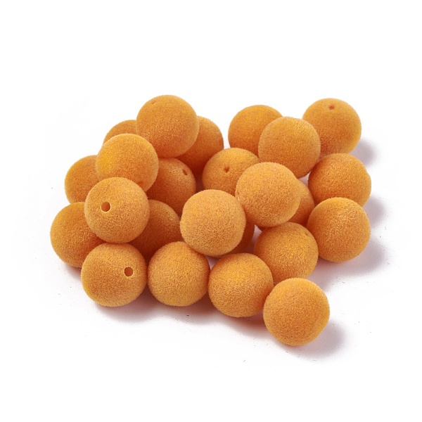 PandaHall Flocky Acrylic Beads, Round, Orange, 14mm, Hole: 2mm Acrylic Round Orange