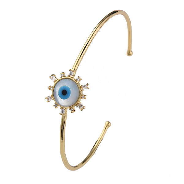 

PandaHall Shell Evil Eye Open Cuff Bangle with Synthetic Turquoise, Real 18K Gold Plated Brass Bangle with Clear Cubic Zirconia for Women...