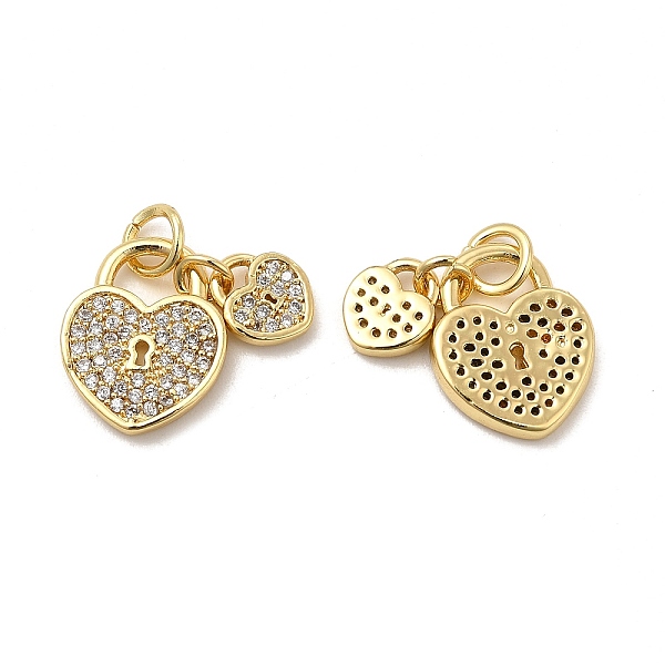 

PandaHall Brass Micro Pave Clear Cubic Zirconia Charms, with Jump Ring, Double Heart Lock Charm, Real 18K Gold Plated, 7x6.5x1.5mm &...