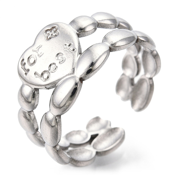 

PandaHall 304 Stainless Steel Heart Cuff Rings, Wide Band Rings, Open Ring for Women Girls, with Word For Best, Stainless Steel Color, US...
