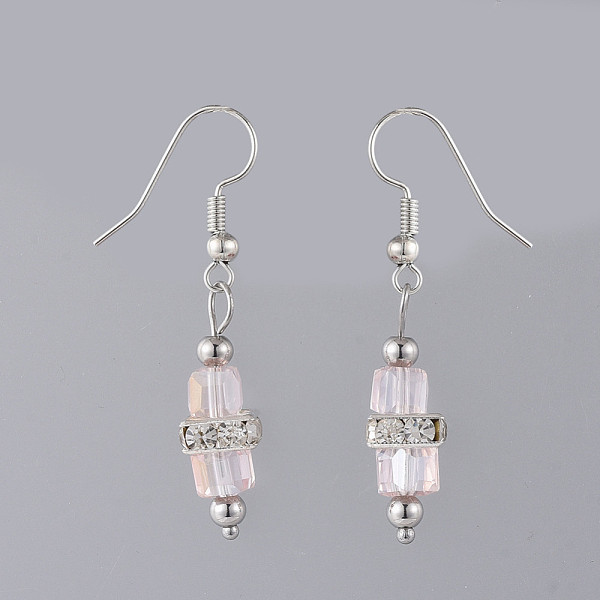 

PandaHall Electroplate Glass Dangle Earrings, with Brass Rhinestone Spacer Beads and Brass Earring Hooks, Pink, 45mm, Pin: 0.7mm Glass Pink