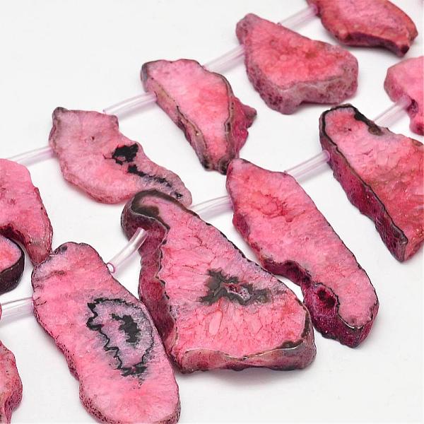 

PandaHall Dyed Natural Agate Nuggets Beads Strands, Flamingo, 19~30x30~56x5~9mm, Hole: 2mm, about 13~15pcs/strand, 15.3 inch Natural Agate..., Pink