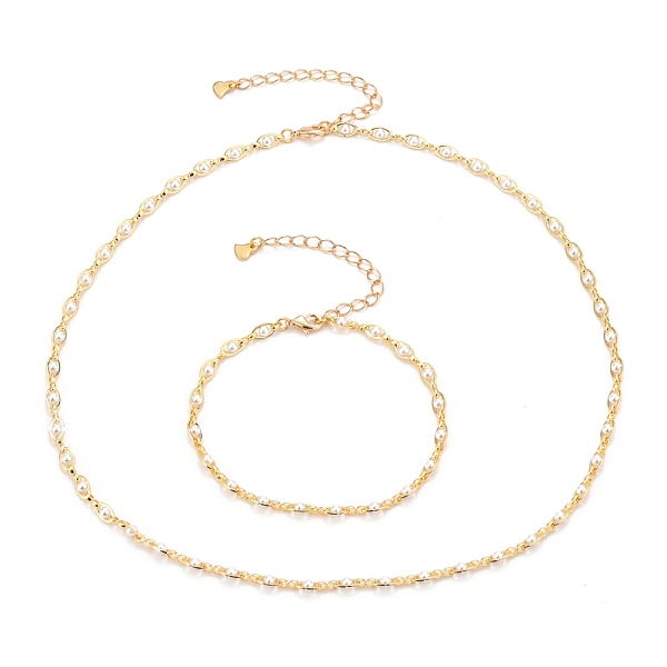 

PandaHall Brass Handmade Beaded Chains Jewelry Sets, Necklaces & Bracelets, with Glass Pearl Beads and Lobster Claw Clasps, Golden, 8-1/8...