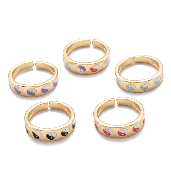 

PandaHall Brass Enamel Cuff Rings, Open Rings, Long-Lasting Plated, YinYang, Golden, Mixed Color, US Size 6 3/4(17.1mm) Brass Multicolor