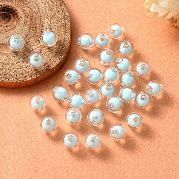 

PandaHall Transparent Acrylic Beads, Bead in Bead, Round, Sky Blue, 8x7.5mm, Hole: 2mm, about 1700pcs/500g Acrylic Round