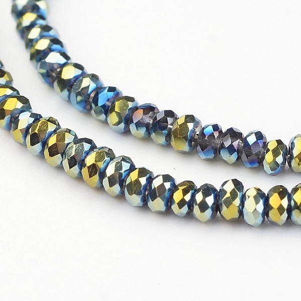 

PandaHall Electroplate Glass Beads Strands, Faceted Rondelle, Green Plated, 3x2mm, Hole: 1mm, about 170pcs/strand, 15 inch Glass Rondelle