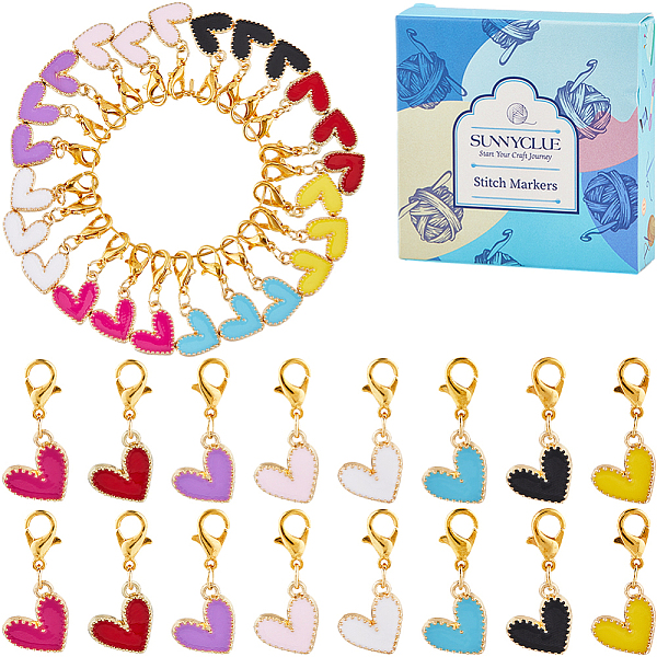 

PandaHall 24Pcs 8 Colors Heart Alloy Enamel Pendant Locking Stitch Markers, Crochet Lobster Clasp Charms, Mixed Color, 2.8cm, 3pcs/color..., Multicolor