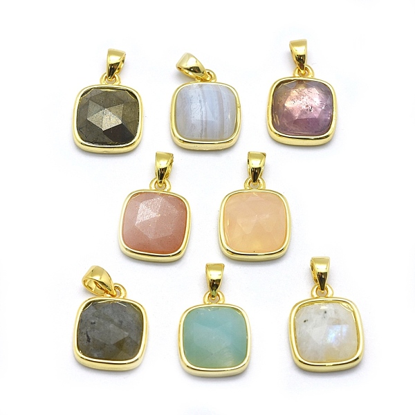 

PandaHall Natural Mixed Stone Pendants, with Golden Tone Brass Findings, Square, Faceted, 13x11x5mm, Hole: 3.5x5.5mm Mixed Stone Square