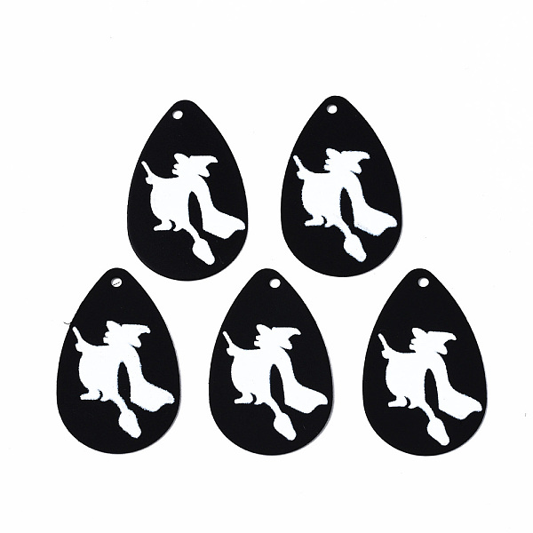

PandaHall Spray Painted Iron Pendants, Rubberized Style, 3D Printed, Halloween Witch Print Pattern, Teardrop, White, 27.5x18x0.5mm, Hole...