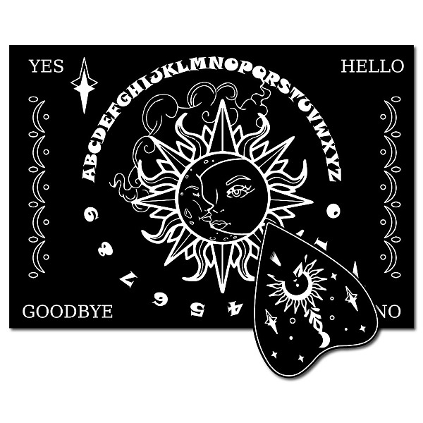 

PandaHall Printed Wood Pendulum Dowsing Divination Board Set, Rectangle Talking Board, with Planchette Accessories, Sun, 11.2~30x9~21x0.5cm..., Black