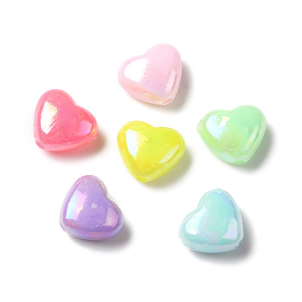 

PandaHall Opaque Acrylic Beads, AB Color Plated, Heart, Mixed Color, 7.5x9x4.5mm, Hole: 1.2mm, about 2941pcs/500g Acrylic Heart Multicolor