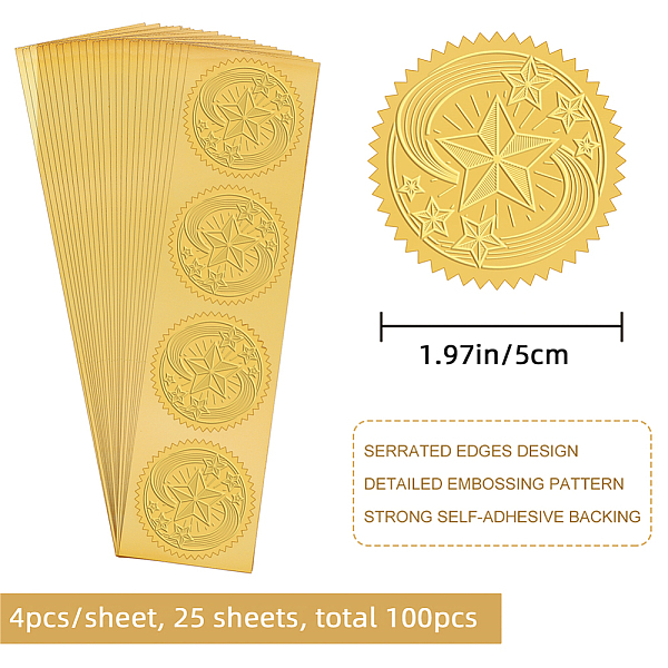 

PandaHall CRASPIRE 2 Inch Gold Embossed Envelope Seals Stickers Star 100pcs Adhesive Embossed Foil Seals Stickers Label for Wedding...