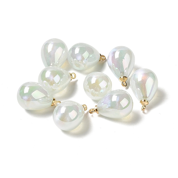 

PandaHall UV Plating Acrylic Pendants, with Light Gold Tone Brass Findings, Teardrop Charm, Honeydew, 19.5x12mm, Hole: 1.6mm Brass+Acrylic..., Green
