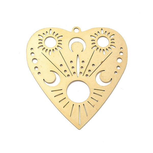 

PandaHall Pierced Brass Pendants, Heart with Sun & Moon Pattern, Golden, 46x44x1mm, Hole: 2.2mm Brass Heart