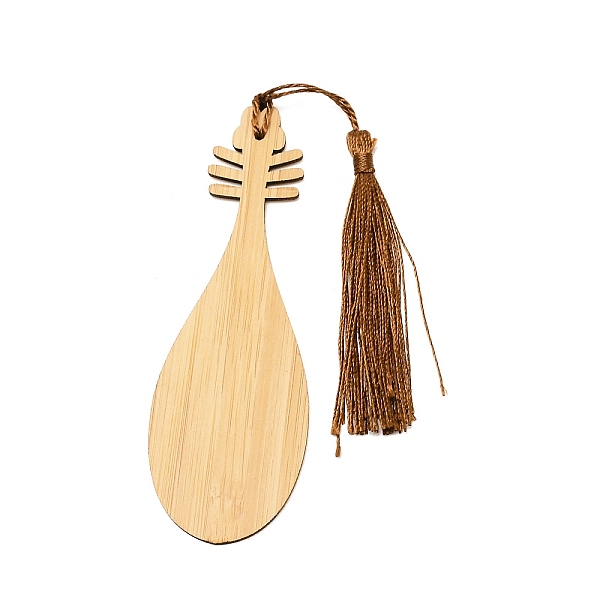 

PandaHall Ancient Musical Instrument Pipa Chinese Style Bookmark with Tassels for Book Lover, Chinese Character and Flower Engraved Bamboo..., Orange