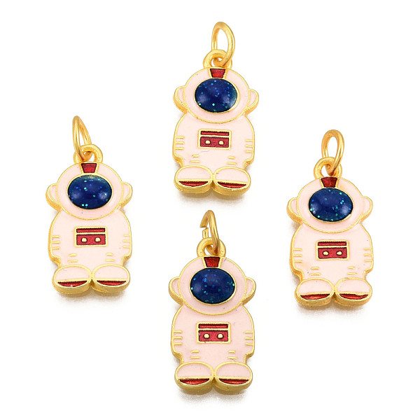

PandaHall Alloy Enamel Pendants, Cadmium Free & Lead Free, with Glitter Powder and Jump Rings, Matte Gold Color, Spaceman, Misty Rose...
