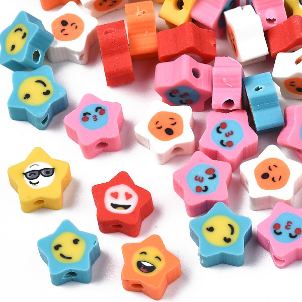 

PandaHall Handmade Polymer Clay Beads, Star with Expression, Mixed Color, 9~10x9.5~10x4.5mm, Hole: 1.6mm Polymer Clay Star Multicolor