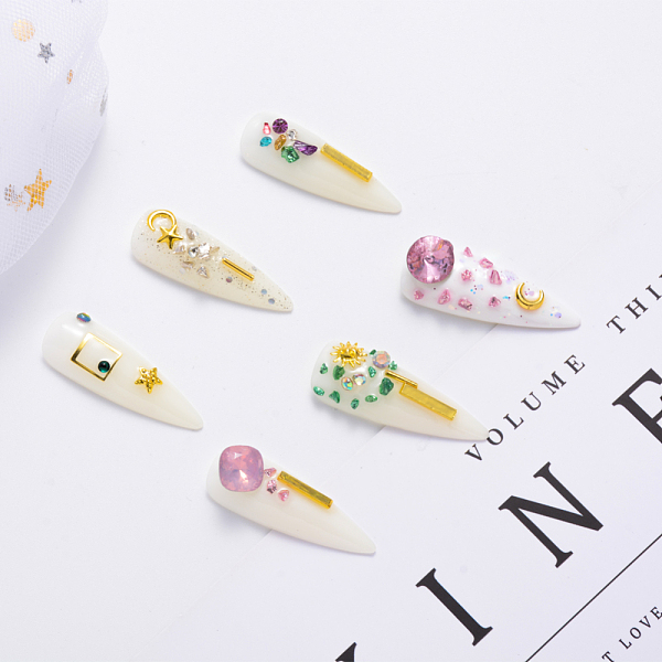 

PandaHall Brass Cabochons, Nail Art Decoration Accessories, Star & Moon & Sun, Golden, 3~9x2~10x0.2~1mm Brass Mixed Shapes Multicolor