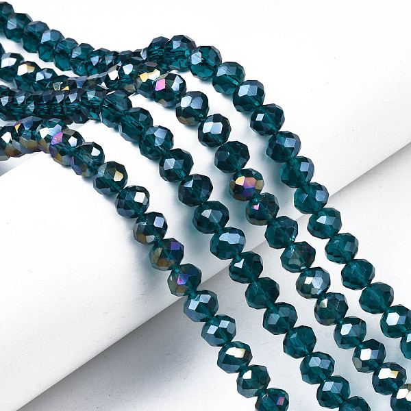 

PandaHall Electroplate Glass Beads Strands, AB Color Plated, Faceted, Rondelle, Teal, 8x6mm, Hole: 1mm, about 63~65pcs/strand, 39~40cm Glass..., Cyan