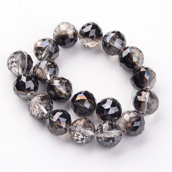 

PandaHall Electroplate Glass Bead Strands, Half Plated, Faceted, Round, Black Plated, 13.5mm, Hole: 2mm, about 18pcs/strand, 9 inch(23cm)...