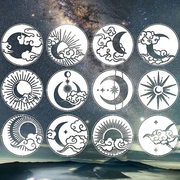 

PandaHall 12Pcs Moon PET Plastic Hollow Painting Silhouette Stencil, DIY Drawing Template Graffiti Stencils, White, 150mm Plastic Moon White