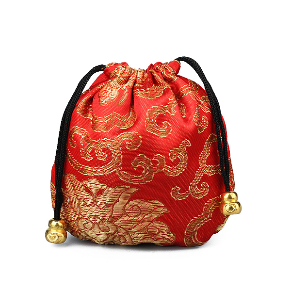 

PandaHall Chinese Style Silk Brocade Jewelry Packing Pouches, Drawstring Gift Bags, Auspicious Cloud Pattern, Crimson, 11x11cm Silk Pink