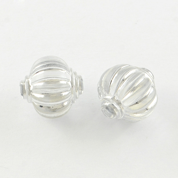 

PandaHall Lantern Plating Transparent Acrylic Beads, Silver Metal Enlaced, Clear, 14mm, Hole: 2mm, about 402pcs/500g Acrylic Round Clear