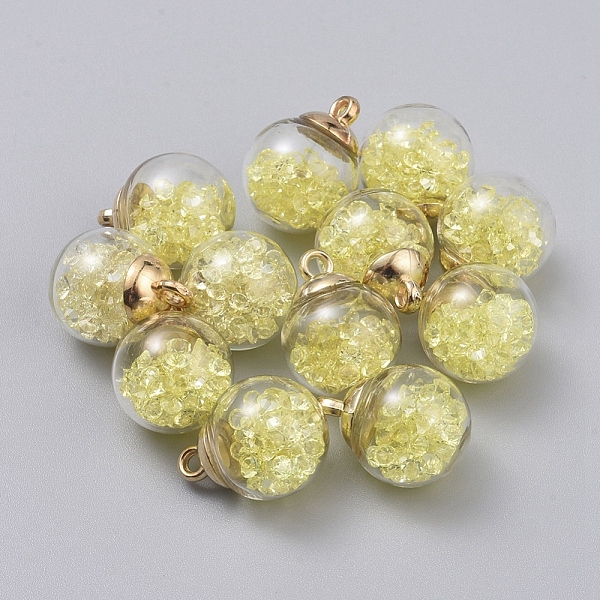 

PandaHall Transparent Glass Globe Pendants, with Resin Rhinestone inside & CCB Plastic Pendant Bails, Round, Light Gold, Champagne Yellow...