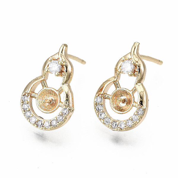 

PandaHall Brass Micro Pave Clear Cubic Zirconia Stud Earring Findings, for Half Drilled Beads, Nickel Free, Gourd Shape, Real 18K Gold...
