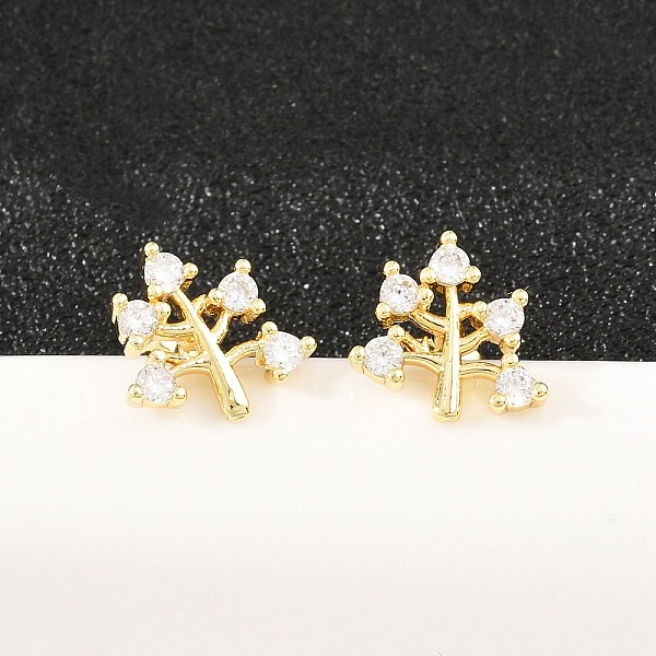 Latón micro pave aretes de circonita cúbica transparente