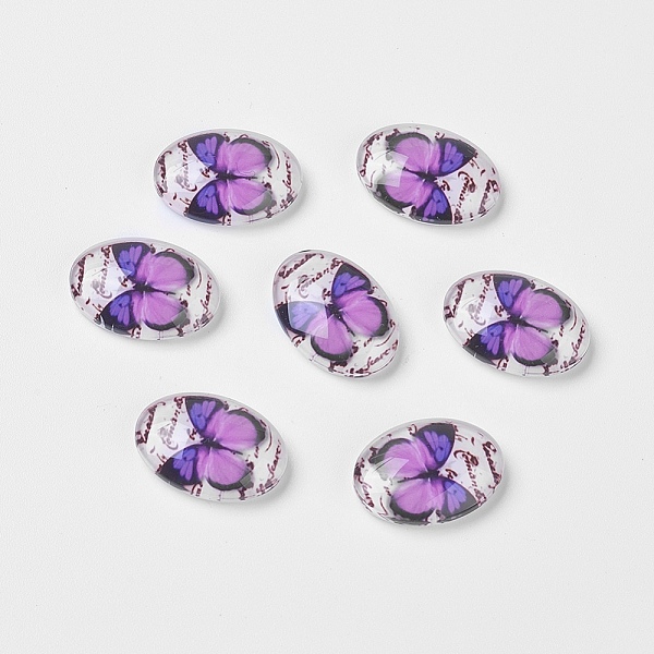 

PandaHall Purple Butterfly Pattern Printed Tempered Glass Dome Flat Back Cabochons, Oval, Good for Antique Ring Jewel Making, 18x13x6mm...