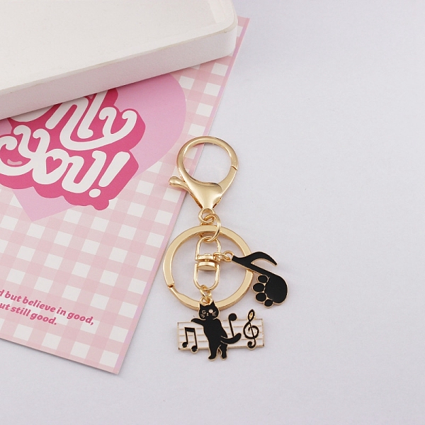 

PandaHall Zinc Alloy Enamel Cat with Piano & Musical Note Pendant Keychain, for Bag Car Key Decoration, Black, 9cm Alloy Cat Shape Black