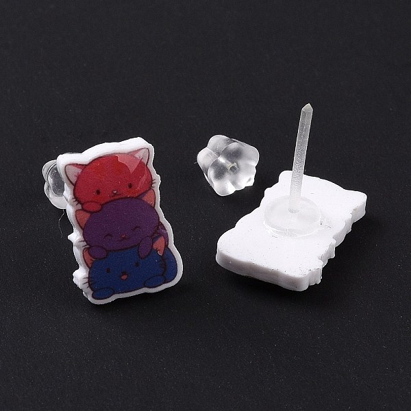 

PandaHall Acrylic Cat Stud Earrings with Platic Pins for Women, Colorful, 13x9mm, Pin: 1mm Acrylic Cat Shape