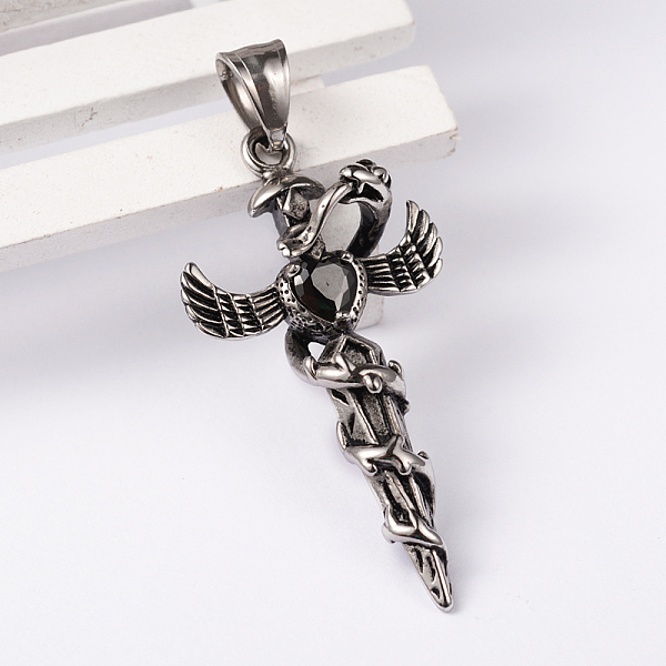 

PandaHall 304 Stainless Steel Big Pendants with Rhinestone, Cross, Jet, 49x25x11mm, Hole: 9x5mm Stainless Steel+Rhinestone Cross Black