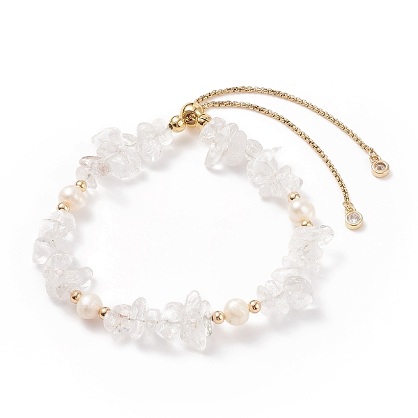 

PandaHall Natural Quartz Crystal Chips & Pearl Beaded Slider Bracelet, Gemstone Jewelry for Women, Golden, Inner Diameter: 2-1/8~3-1/4 inch...