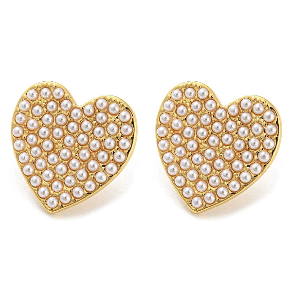 

PandaHall Heart Brass Stud Earrings with Plastic Pearl Beaded, Long-Lasting Plated, Cadmium Free & Lead Free, Real 18K Gold Plated, 22x22mm...