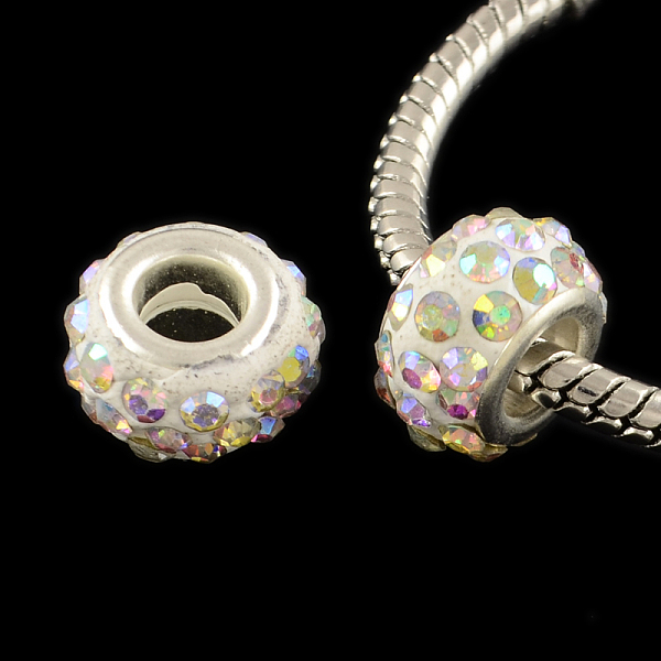 

PandaHall Polymer Clay Rhinestone European Large Hole Beads with Silver Color Plated Brass Cores, Rondelle, Crystal AB, 11~12x7~7.5mm, Hole..., Clear