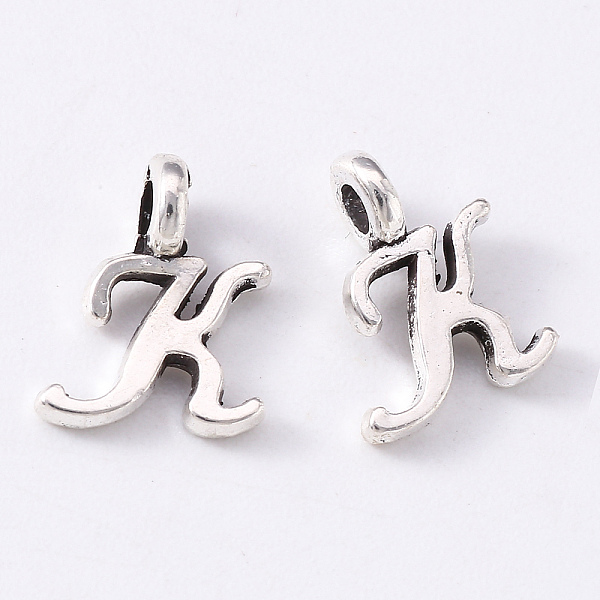 

PandaHall Tibetan Style Alloy Charms, Cadmium Free & Lead Free, Antique Silver, Letter.K, K: 10x8x1.5mm, Hole: 1.8mm Alloy Letter K