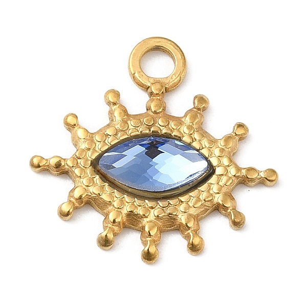 

PandaHall Real 18K Gold Plated 304 Stainless Steel Pendants, with Glass, Horse Eye Charms, Cornflower Blue, 17.5x18.5x3~3.5mm, Hole: 2.2mm...