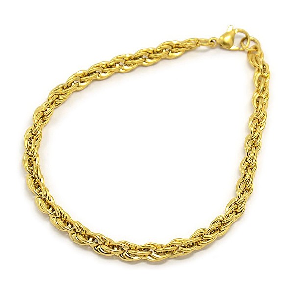 

PandaHall Fashionable 304 Stainless Steel Rope Chain Bracelet Making, with Lobster Claw Clasps, Golden, 8-1/8 inch(205mm), 5mm 304 Stainless...