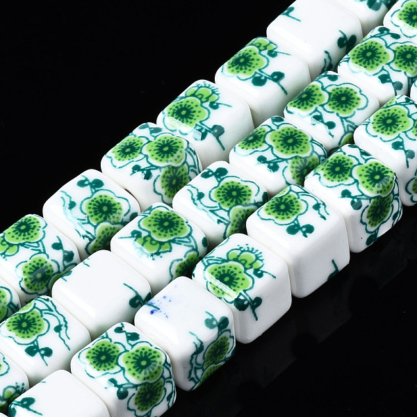 

PandaHall Handmade Porcelain Ceramic Beads Strands, Flower Printed, Cube, Green, 9x9x9mm, Hole: 2.5mm, about 36pcs/strand, 12.4 inches...