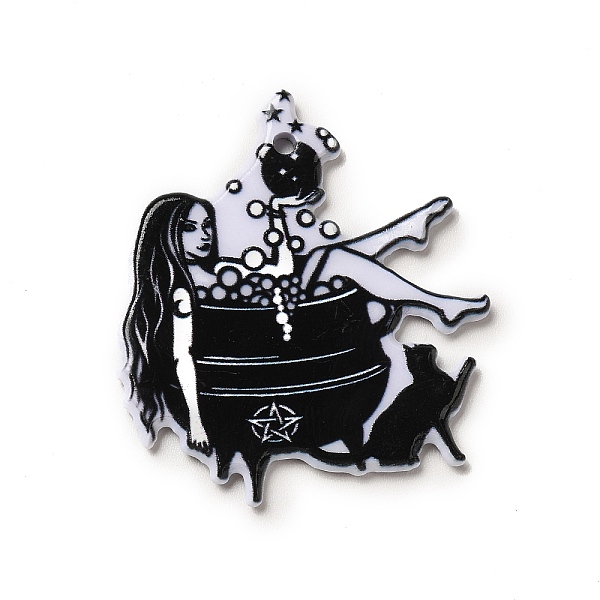 

PandaHall Printed Acrylic Pendants, Girl Pattern, 32.5x33.5x2.5mm, Hole: 1.8mm Acrylic Human Black