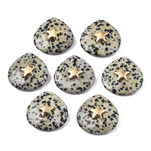 

PandaHall Natural Dalmatian Jasper Pendants, with Light Gold Plated Brass Star Findings, Faceted, Teardrop, 28~28.5x28~28.5x10mm, Hole...