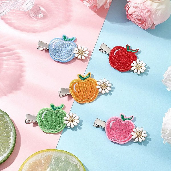 Embroidery Cloth Alloy and Plastic Apple Alligator Hair Clips