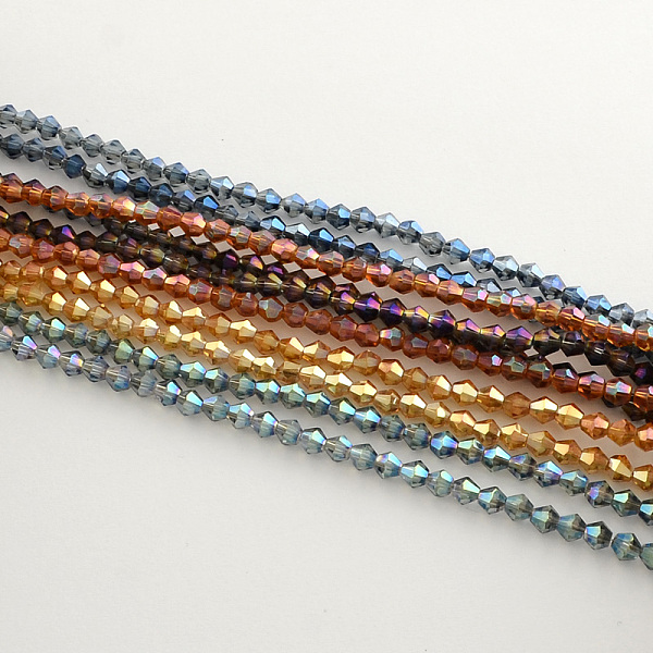 

PandaHall Electroplate Glass Bead Strands, Rainbow Plated, Faceted Bicone, Mixed Color, 4x4.5mm, Hole: 1mm, about 82~85pcs/strand, 30.5~31cm..., Multicolor
