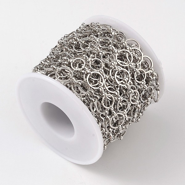 

PandaHall Brass Handmade Chains, Unwelded, with Spool, Platinum, about 8 and 10mm in diameter, 1mm thick, about 32.8 Feet(10m)/roll Brass