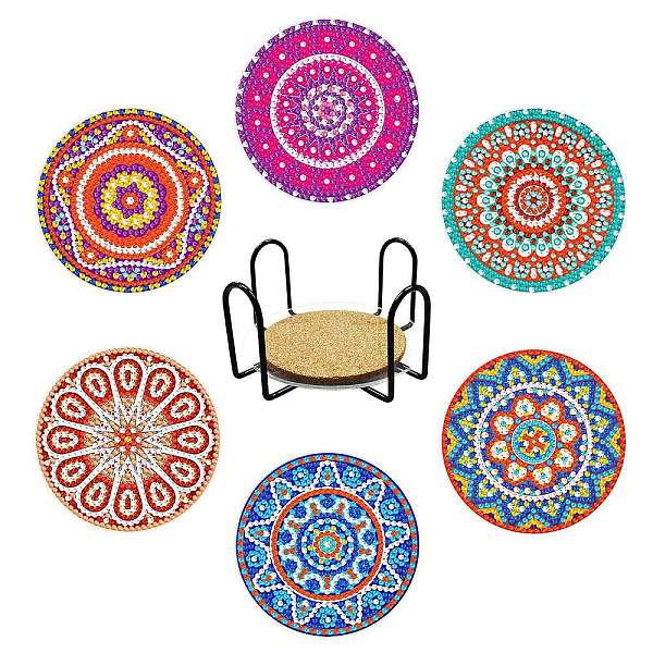 

PandaHall DIY Cup Mats Diamond Painting Kits, Including Cork Pads, Iron Coaster Holder, Resin Rhinestones, Diamond Sticky Pen, Tray Plate...