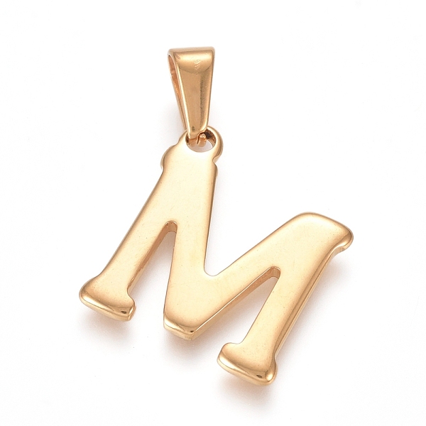 

PandaHall 304 Stainless Steel Pendants, Golden, Initial Letter.M, 20x18x1.8mm, Hole: 3x7mm 304 Stainless Steel Letter M