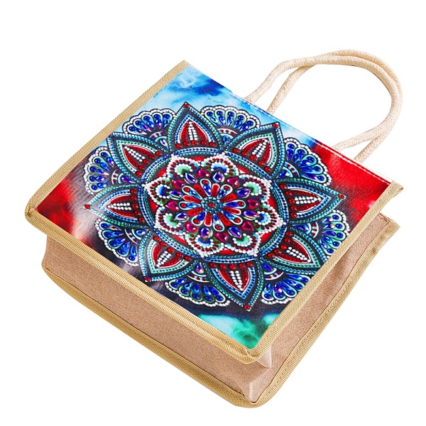 PandaHall DIY Linen Handbag Diamond Painting Kits, Reusable Shopping Tote Craft, Mandala, Floral Pattern, Handbag: 260x260x110mm Cloth...