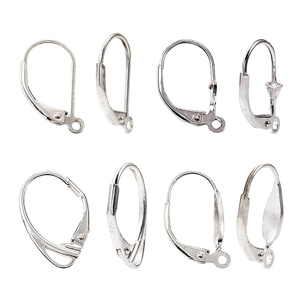 

PandaHall Jewelry 4 Pairs 4 Style 925 Sterling Silver Leverback Earring Findings, with Horizontal Loops, Silver, 16.5~17x9~11x1.5~3.5mm...